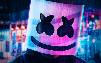 DJ Marshmello, nightscapes, Christopher Comstock, american DJ, superstars, rain, Marshmello , music stars, Marshmello, DJs HD wallpaper