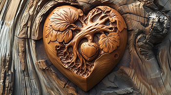 Stylized heart carved in wood, wood carving, heart HD wallpaper