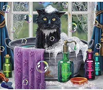 :), bath, witch, black, art, fantasy, cat HD wallpaper