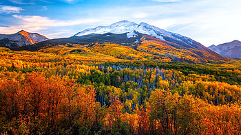 Autumn Mountains Scenery, Kebler Pass, Colorado, trees, landscape, colors, clouds, sky, usa, mountain HD wallpaper