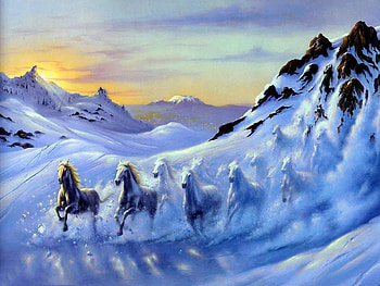 Avalanche, horses, white, mountian, fantasy, snow, nature HD wallpaper