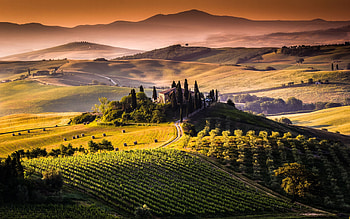 Stogi Farm, Tuscany, italy, hills, house, landscape, trees, fields HD wallpaper