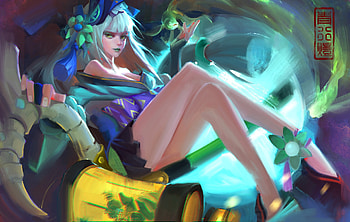 Aoandon, blue, fantasy, yellow, c linn, girl, onmyouji, clinn HD wallpaper