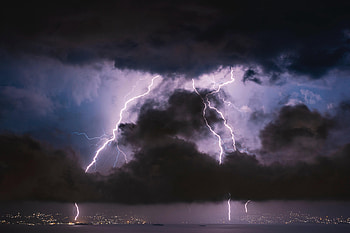 Sea, Night, Clouds, Lightning, Dark, Storm HD wallpaper