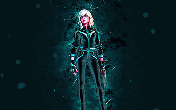 Negative Harlowe, , blue neon lights, Fortnite Battle Royale, Fortnite characters, Negative Harlowe Skin, Fortnite, Negative Harlowe Fortnite HD wallpaper