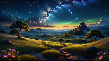 Starry Horizon: Artistic Landscape, artistic, landscape, sky, AI Art HD wallpaper
