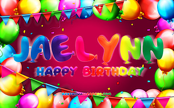 Happy Birtay Jaelynn, , colorful balloon frame, Jaelynn name, purple background, Jaelynn Happy Birtay, Jaelynn Birtay, popular american female names, Birtay concept, Jaelynn HD wallpaper