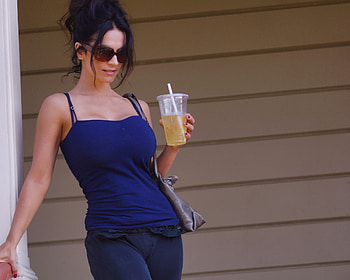 Denise Milani, babe, model, sunglasses, drink HD wallpaper
