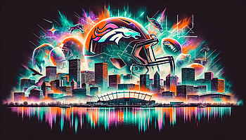 Denver Broncos Vibrant, Denver Broncos, football, city skyline, sports art, football helmet HD wallpaper