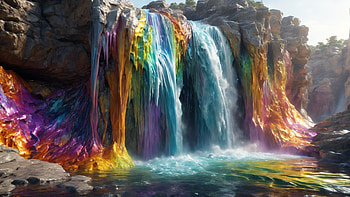 Rainbow Waterfall, rainbow, waterfall, colorful, colors, lake HD wallpaper