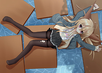 Ibuki Suika, horns, oni, girl, demon, pantyhose, touhou, game, water, female HD wallpaper