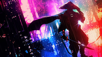 Samurai In Neon City, samurai, artist, artwork, digital-art HD wallpaper