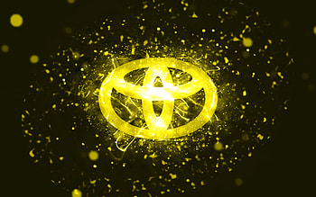 Toyota yellow logo, , yellow neon lights, creative, yellow abstract background, Toyota logo, cars brands, Toyota HD wallpaper
