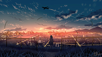 Anime Girl Watching Urban Outdoor View, anime-girl, anime, artist, artwork, digital-art, pixiv HD wallpaper