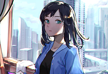 Aqua eyes, urban girl, anime HD wallpaper