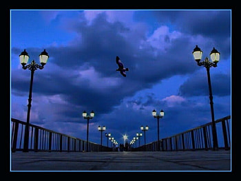 jonathan's pier, pier, night, lamp HD wallpaper