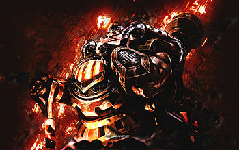 Franco Locomotive, League of Legends, red stone background, main characters, Franco Locomotive LoL, League of Legends characters, Franco Locomotive League of Legends HD wallpaper