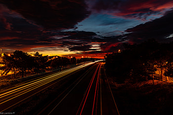 Trees, Sunset, Dark, Shine, Light, Road, Long Exposure HD wallpaper