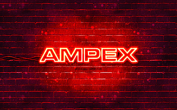 Ampex red logo, , red brickwall, Ampex logo, brands, Ampex neon logo, Ampex HD wallpaper
