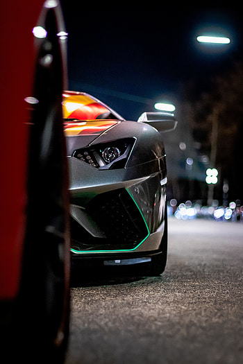 Car, Sports, Night, Cars, Front View, Machine, Grey, Backlight, Illumination, Sports Car HD phone wallpaper