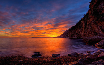 BEAUTIFUL SUNSET, sea, sky, rocks, sunset, beach HD wallpaper
