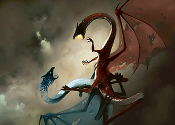 Blue Red Fantasy Dragon , dragon, artist, artwork, digital-art HD wallpaper