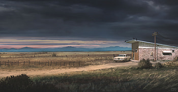 Landscape, Art, Building, Car, Country, Ranch, Rain Clouds HD wallpaper