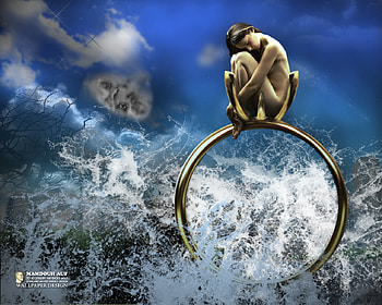 THE FLOOD, rings, sexy, design, art, blues, beautiful, gold, beauty, woman, 3d, body, silver, aaccessory, water HD wallpaper