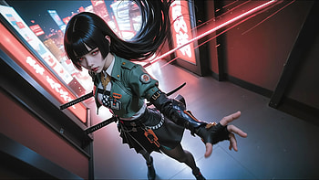 Cyberpunk Samurai Girl In Neon City Night, cyberpunk, samurai, girl, neon, city, night, artist, artwork, art, digital-art, ai, deviantart HD wallpaper