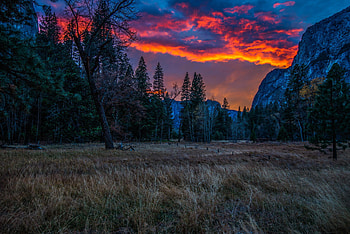 Nature, Trees, Sunset, Grass, Mountains, Evening HD wallpaper
