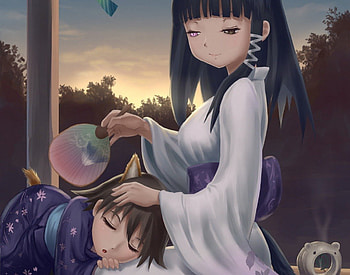 Sleeping Child, night, nekomimi, cute, sleeping, long hair, short hair, female, sleep, neko mimi, girl, tail, black hair, fan, kawaii, anime girl, neko, anime, ears, brown hair HD wallpaper