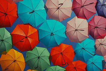 Miscellanea, Miscellaneous, Multicolored, Motley, Decoration, Street, Umbrellas HD wallpaper