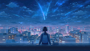 stargazing midnight lofi girl, night, girl, lofi, Anime, landscape, anime landscape, anime girl, anime night HD wallpaper