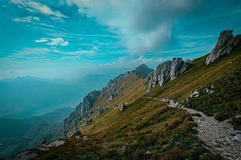 Nature, Grass, Stones, Sky, Mountains, Rocks, Vertex, Top, Path HD wallpaper