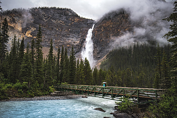 Takakkaw Waterfall, bridge, waterfall, nature, canada HD wallpaper