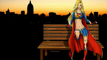 Supergirl On The Bench, bench, cartoon, city life, art, dc comics, , fan art, fanpop, kara danvers, 1920x1080 only, comics, background, , supergirl, deviantart HD wallpaper