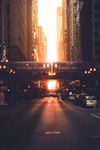 Cities, Sunset, City, Building, Road, Street, Train HD phone wallpaper