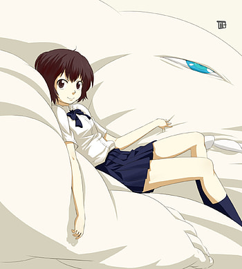 Girl, Anime, Smile, Bed, Pretty, Brunette HD phone wallpaper