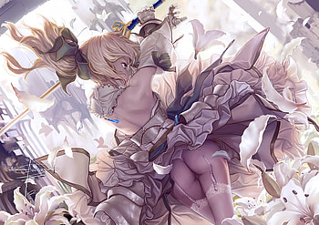 Golden Sword & Battle Girl, golden, sword, suit, golden sword, girl, flower, battle, flowers, white flowers, clothes HD wallpaper