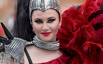 Brasil carnival, red, silver, face, girl, woman, vicente concha HD wallpaper