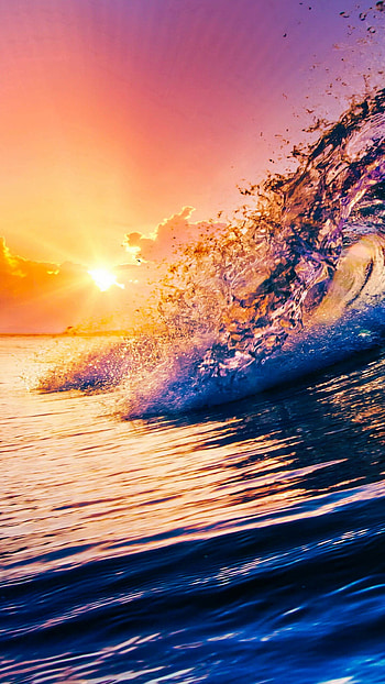 Ocean waves, Sun HD phone wallpaper