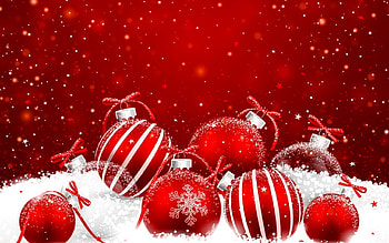 Christmas Decorations with Red Balls and Snowflakes , Balls, Winter, Snowflakes, Decorations HD wallpaper