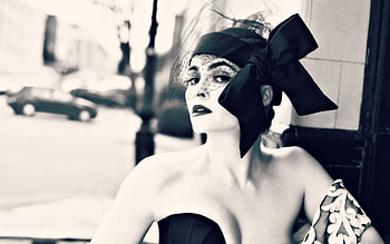 Helena Bonham Carter, blue, white, black, ribbon, girl, actress, woman, retro, hat, bow HD wallpaper
