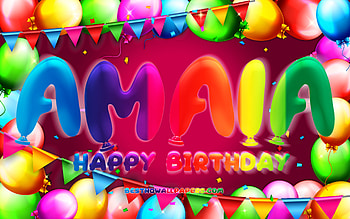 Happy Birtay Amaia, , colorful balloon frame, Amaia name, purple background, Amaia Happy Birtay, Amaia Birtay, popular american female names, Birtay concept, Amaia HD wallpaper