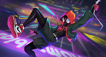 Miles Morales Jumping, spiderman-into-the-spider-verse, spiderman, movies, superheroes, artwork, artist, digital-art, artstation HD wallpaper