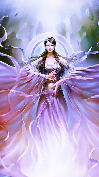 brown hair, long hair, oriental, fantasy, woman HD phone wallpaper