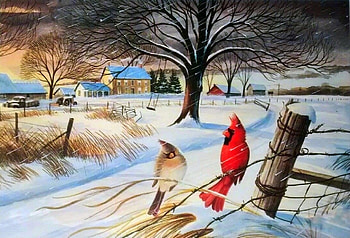 BEFORE THE STORM, winter, birds, attractions in dreams, paintings, love four seasons, villages, snow, nature, countryside, cardinals HD wallpaper