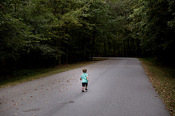 Miscellanea, Miscellaneous, Road, Forest, Asphalt, Child, Run, Running HD wallpaper