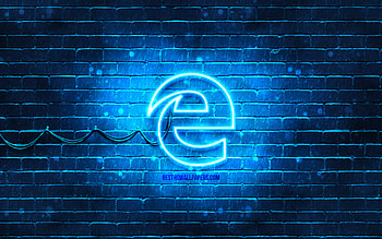 Microsoft Edge blue logo, , blue brickwall, Microsoft Edge logo, brands, Microsoft Edge neon logo, Microsoft Edge HD wallpaper