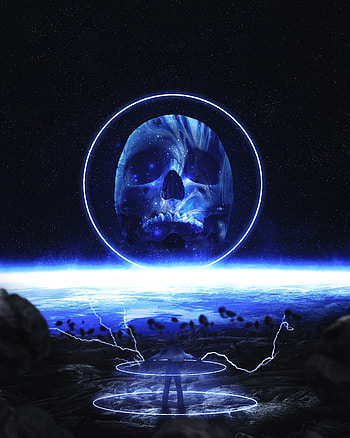 Skull, glow, dark, fantasy, art HD phone wallpaper
